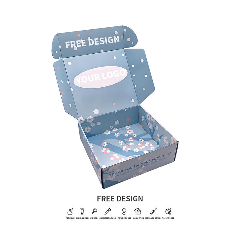 Modré pozadí okvětní lístek vlnité kosmetické balení krabice